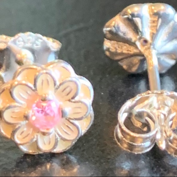 Sterling Sliver Floral Crystal Dahlia Earrings - Picture 6 of 8